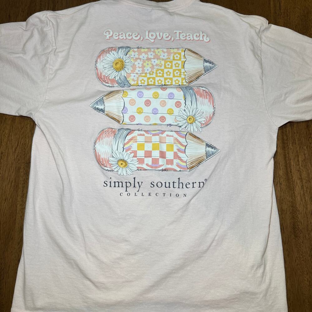Simply Southern Peace Love Teach Shirt Womens 2XL Teacher Long Sleeve Pencil Tee